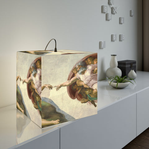 Art Decor Cube Lamp Featuring The Creation of Adam by Michelangelo Buonarroti