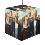 Art Decor Cube Lamp Featuring The American Gothic by Grant Wood