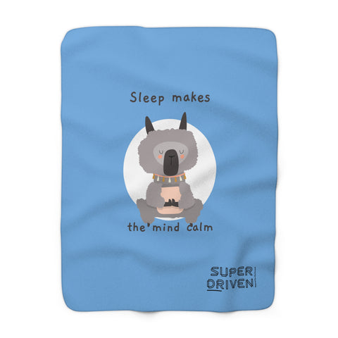 Blue  Sherpa Fleece Blanket with Statement: Sleep makes the mind calm