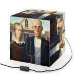 Art Decor Cube Lamp Featuring The American Gothic by Grant Wood