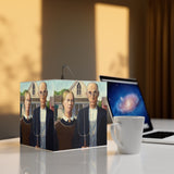 Art Decor Cube Lamp Featuring The American Gothic by Grant Wood