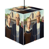 Art Decor Cube Lamp Featuring The American Gothic by Grant Wood