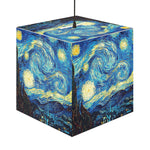 Close-up of Starry Night design on LED cube lamp – high-definition art detail by Van Gogh”