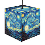 Van Gogh Starry Night Cube Lamp styled on bedside table – elegant art décor for home