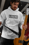 Guy in a band holding a guitar wearing super driven legend white motivational eco-friendly  hoodie