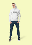 man with  his hands in his front pocket wearing super driven legend white motivational eco-friendly hoodie 