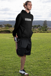 Man streching his leg wearing super driven motivational eco-friendly hoodie
