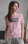 woman at home with tatoos rocking her  unique pink  super driven legend motivational t-shirt  a great present for entrepreneurs 