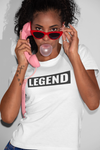 cool woman blowing a bubble gum in her white super driven legend  unique motivational t-shirt a great present for entrepreneurs 