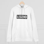 Super driven legend  white motivational eco-friendly hoodie on  a hanger