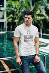handsome man posing by a pool in his white super driven unique motivational t-shirt a great present for entrepreneurs 