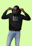 guy greenish yellow background  in black  super driven obsession  motivational hoodie 