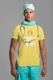 male nurse  wearing a  stethoscope wearing a yellow super driven  unique motivational t-shirt a great gift for entrepreneurs 