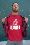 Man showing off his red super driven hustler state of mind unique motivational t-shirt which is a great present for entrepreneurs 