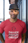 guy in a hat wearing red super driven signature unique motivational t-shirt a great present for entrepreneurs