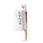 Super driven motivational white hooded blanket from the left hand side in a white backround 